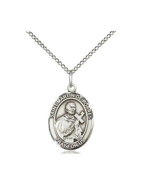 Sterling Silver St. Martin de Porres Medal with 20" Rhodium Plated Chain. NWOT